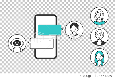 スマホでAIとチャットする若い男性（差し替え用のアイコンセット）【人物ベクターイラスト素材】 124565889