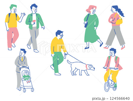 日常生活を送る人たちのセット_色 124566640