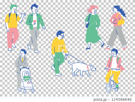 日常生活を送る人たちのセット_色 124566640
