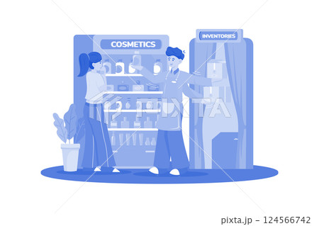 Retail collaborators assist customers in inventory management. Retail collaborators assist customers in inventory management. 124566742