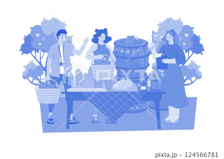 Food and wine tour guide exploring local culinary delights. 124566781