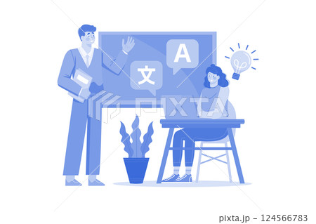 Language school teacher offering classes to tourists. Language school teacher offering classes to tourists. 124566783