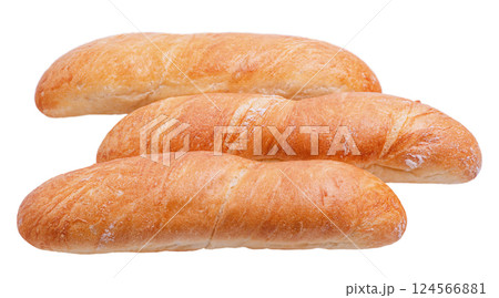 Three baguettes isolate on white. Food, delicious fresh wheat bread. Three baguettes isolate on white. Food, delicious fresh wheat bread. 124566881