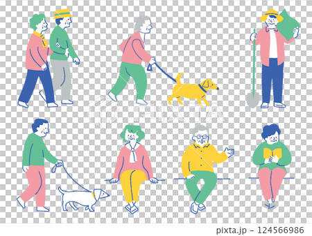 一組享受日常生活的老年人_顏色 124566986