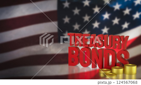The Red treasury bond and gold coins for Business 3d Rendering. 124567068
