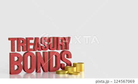 The Red treasury bond and gold coins for Business 3d Rendering. 124567069