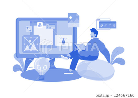 Graphic designers create visual content for campaigns. 124567160