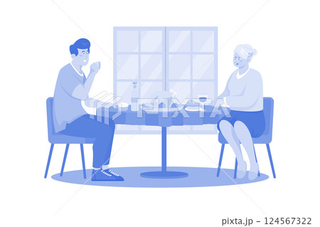 Man's Nice Lunch with Mother on Women's Day 124567322