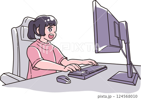 笑顔でパソコンを使う女の子のイラスト 笑顔でパソコンを使う女の子のイラスト 124568010