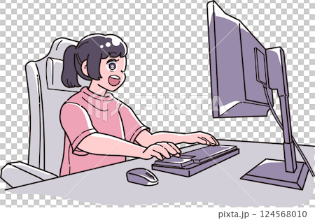 笑顔でパソコンを使う女の子のイラスト 笑顔でパソコンを使う女の子のイラスト 124568010
