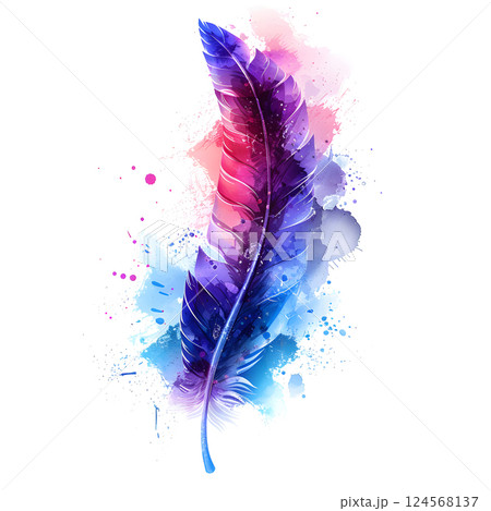 Colorful Feather with Ink Splashes Artwork is vibrant modern painting 124568137
