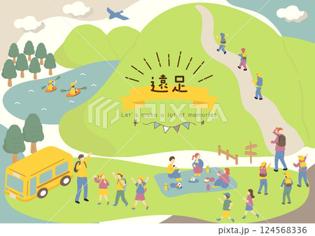遠足を楽しむ子供達 124568336