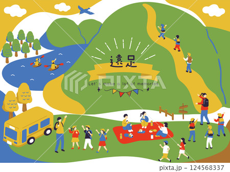 遠足を楽しむ子供達 124568337
