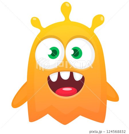 Funny cartoon monster character. Illustration of cute and happy alien creature for Halloween party decoration or package design. Vector isolated 124568832
