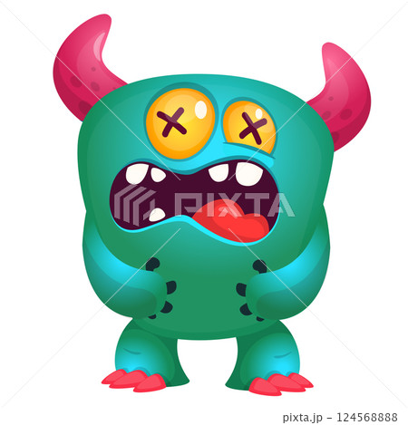 Angry cartoon flying monster with funny face. Halloween vector illustration. Great for package or party decoration Angry cartoon flying monster with funny face. Halloween vector illustration. Great for package or party decoration 124568888