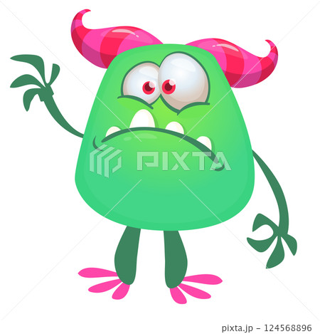 Angry cartoon monster with funny face. Halloween vector illustration. Great for package or party decoration 124568896