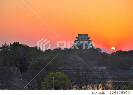 《愛知県》夕焼けに染まる名古屋城天守閣 124569549