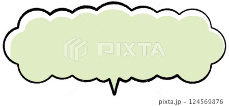 線画手書き風のシンプルな吹き出し ふわふわ細かい雲横長　しっぽ中央　おしゃれカラー 124569876
