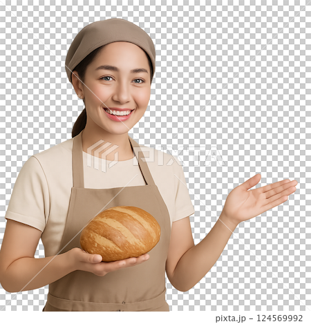 拿著麵包的麵包店婦女 124569992