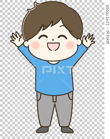 万歳する笑顔の男の子の全身ゆるかわイラスト 万歳する笑顔の男の子の全身ゆるかわイラスト 124570088