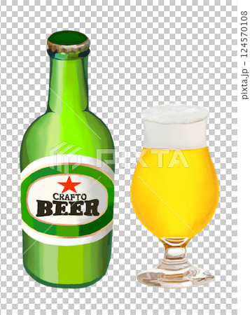 クラフトビール（緑）フタあり、ビアグラス付き 124570108