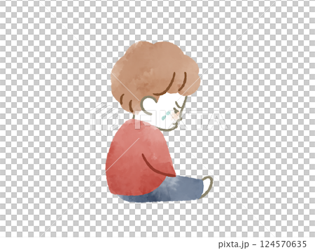 泣いて不貞腐れる男の子-水彩 124570635