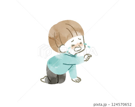 指をさして泣いている男の子-水彩 124570652