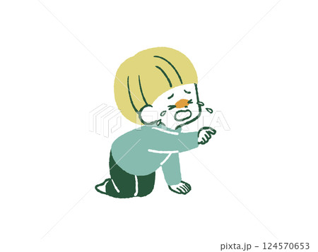 指をさして泣いている男の子-4色 124570653