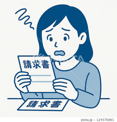 請求書を見て驚く女性のイラスト（高額な支払い・生活費の悩み） 124570861