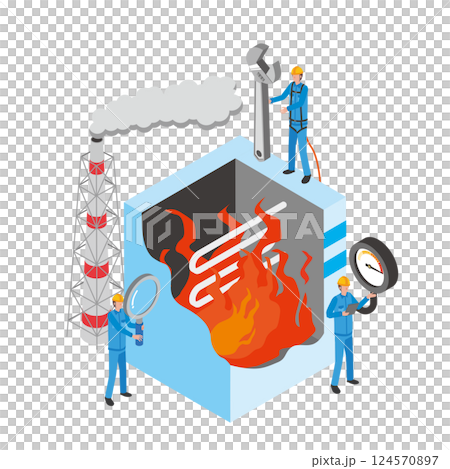 火力発電所の点検をする作業員 124570897