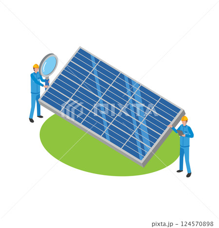 太陽光発電設備を点検する作業員 124570898