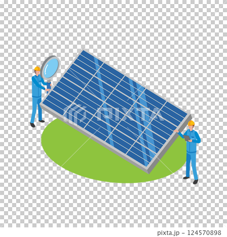 工人檢查太陽能發電設施 工人檢查太陽能發電設施 124570898