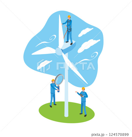 風力発電の点検をする作業員 124570899