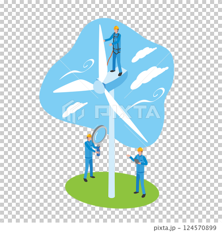 風力発電の点検をする作業員 124570899