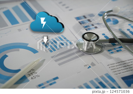 stethoscope rests on a digital health chart AI-powered software to analyze patient data, improving diagnosis, treatment 124571036