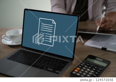 businessman working with data and graphs in spreadsheet documents for online analysis Microsoft Excel project dashboard accounting digital. 124571038