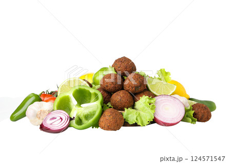 PNG falafel with vegetables isolated on white background. 124571547