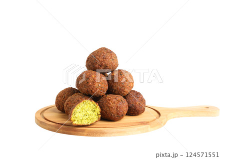 PNG falafel on wooden board isolated on white background. PNG falafel on wooden board isolated on white background. 124571551