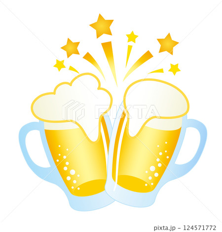 ビールが注がれたジョッキで乾杯！ 124571772