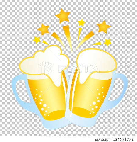 ビールが注がれたジョッキで乾杯！ 124571772