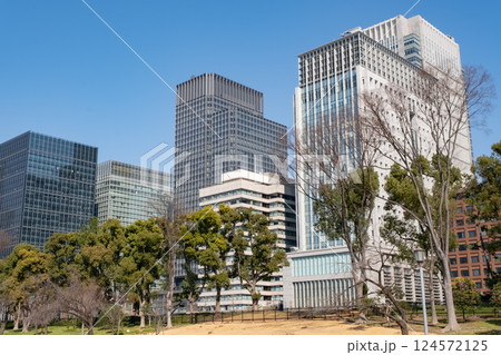 皇居前広場から見た高層ビル群の風景 124572125