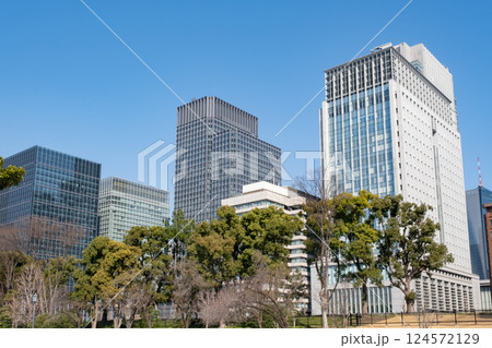 皇居前広場から見た高層ビル群 124572129