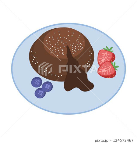 Chocolate Lava Cake with Strawberry Illustration 124572467