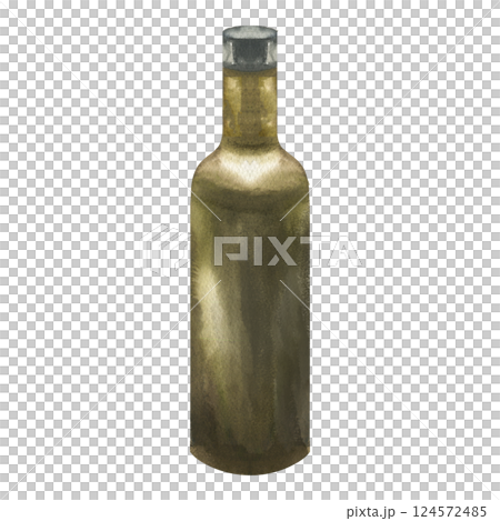 Dark glass bottle with olive oil watercolor illustration.Hand drawn isolated transparent green glass jar with black cap clipart,oil and salad sauce pot painting for menu,product packing,poster design Dark glass bottle with olive oil watercolor illustration.Hand drawn isolated transparent green glass jar with black cap clipart,oil and salad sauce pot painting for menu,product packing,poster design 124572485