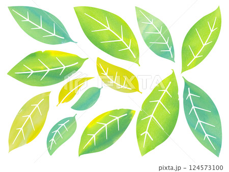 水彩タッチの葉っぱ バリエーション 124573100