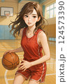 バスケットボールする女性 124573390