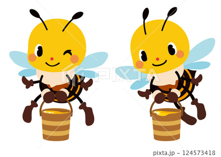 収集した花の蜜を運ぶ可愛いミツバチたち 収集した花の蜜を運ぶ可愛いミツバチたち 124573418