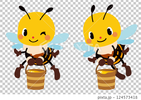 収集した花の蜜を運ぶ可愛いミツバチたち 収集した花の蜜を運ぶ可愛いミツバチたち 124573418