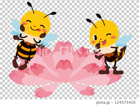 レンゲの花の蜜を味見する可愛いミツバチたち レンゲの花の蜜を味見する可愛いミツバチたち 124573420
