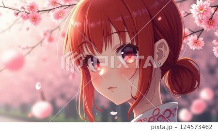 A portrait of girl featuring sakura blossom 124573462